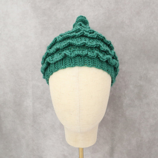 Green Crochet Elven Cable Knit Chunky Cottage Y2K Vintage Beanie Cap Hat OS
