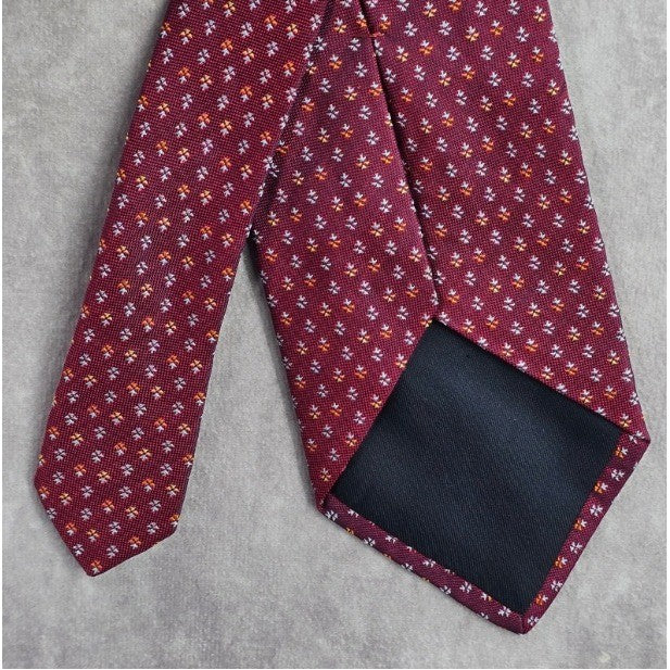 Barneys New York Red Floral Geometric 100% Silk Italy Men's Neck Tie