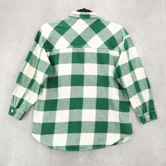 Zara Kids Green Flannel Plaid Long Sleeve Button Up Western Utility Shirt Small