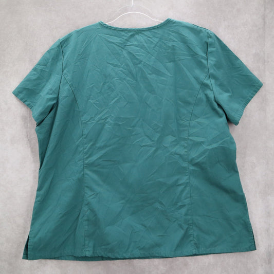 Adar Green Medical Uniform Scoop Neck Smocked Pocket Short Sleeve Top Plus 3XL