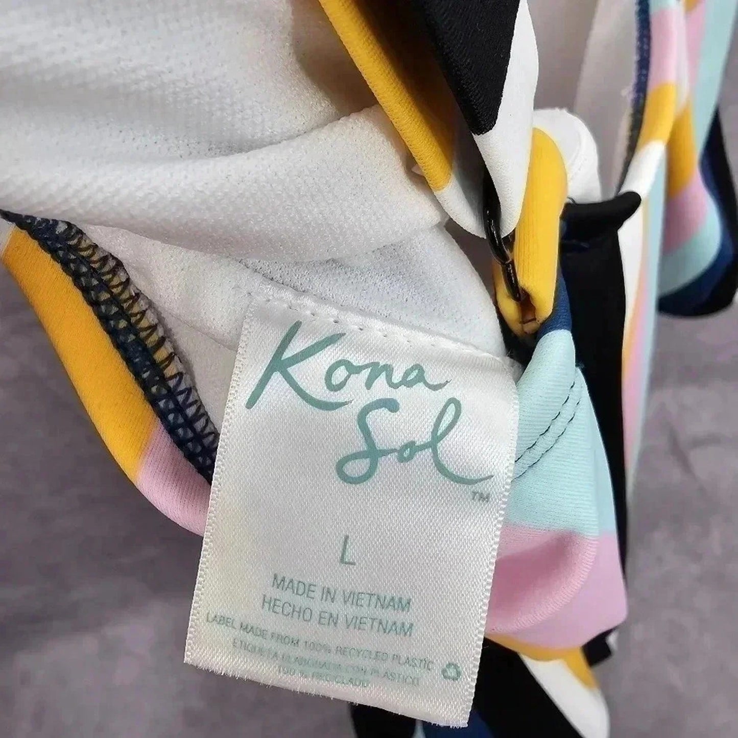 Kona Sol Striped One Piece Swim Padded Bathing Suit Body Suit Beach L Large