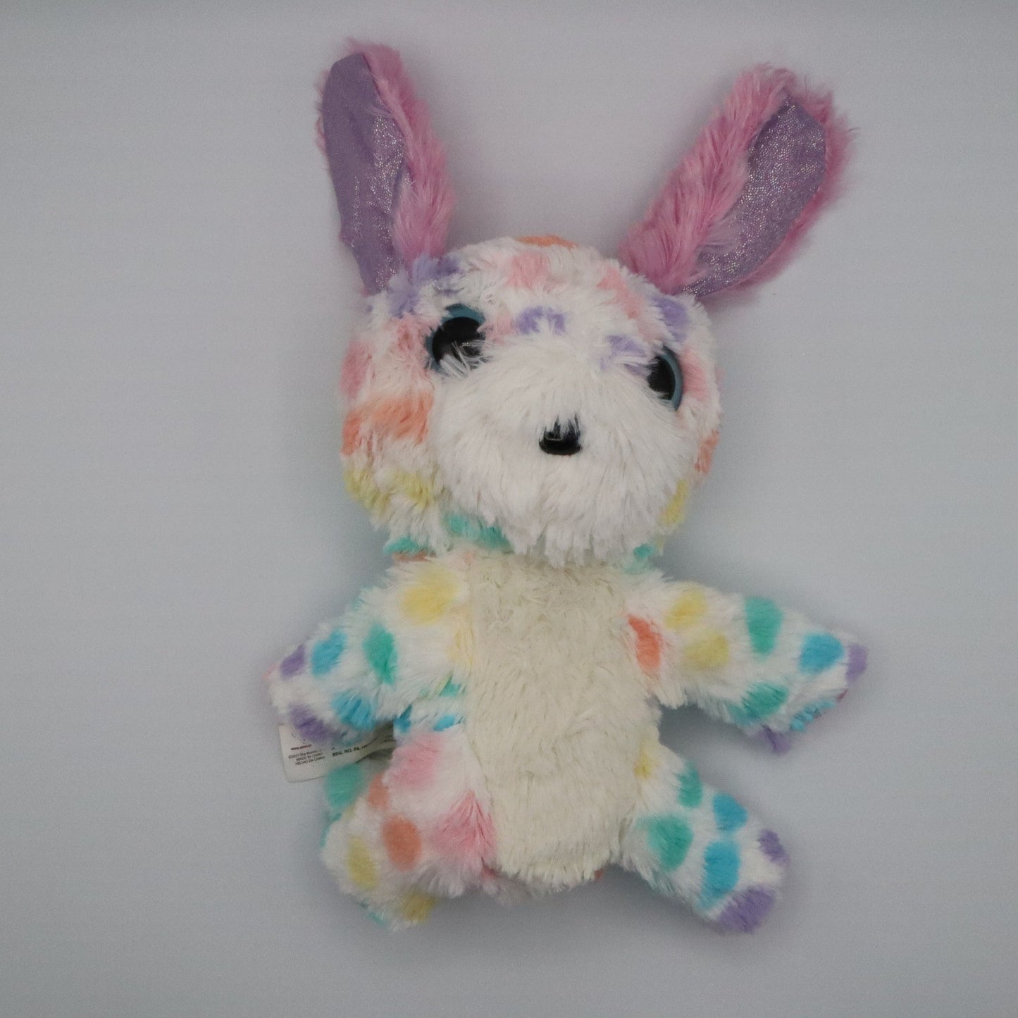 Colorful Bunny Plush Toy Stuffed Animal Soft Rainbow Pastel Sparkle Ears 9"
