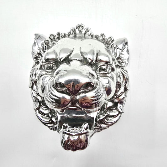 Silver Metallic Lion Head Wall Art Aluminum Mount Plaque Hanging Home Decor