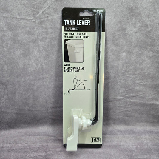 Everbilt Universal Toilet Tank Lever Plastic Handle Arm White Front Angle Mount