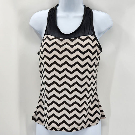 Shein Black White Tankini Padded Bra Swim Suit Swimwear Mesh Top Large