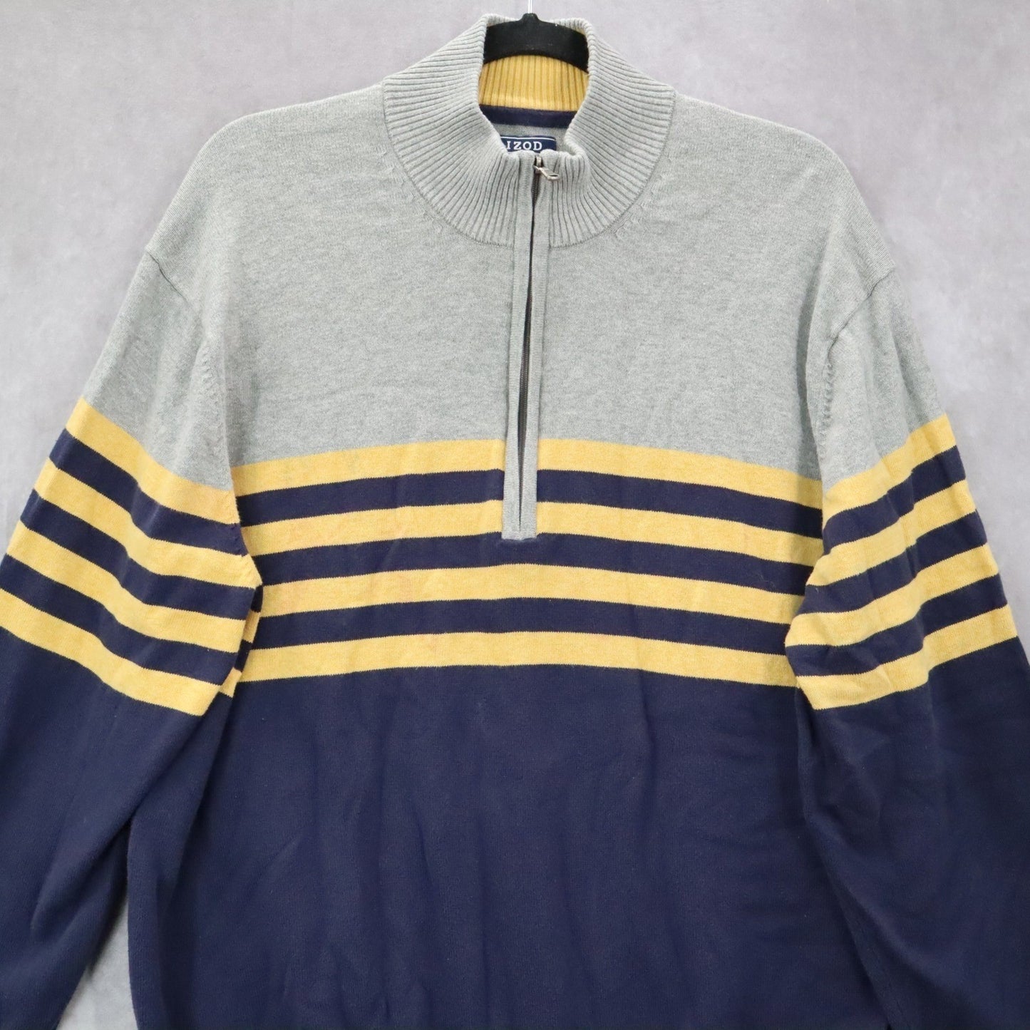 Izod Blue Pull Over Half Zip Long Sleeve Stripe Mock Neck Sweater XL Extra Large