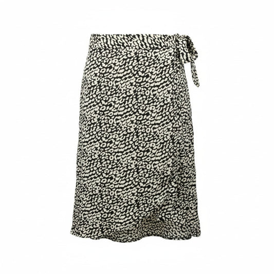 Boohoo Animal Leopard Chic Print Y2K Wrap Belted Flare Party Skirt Medium 10