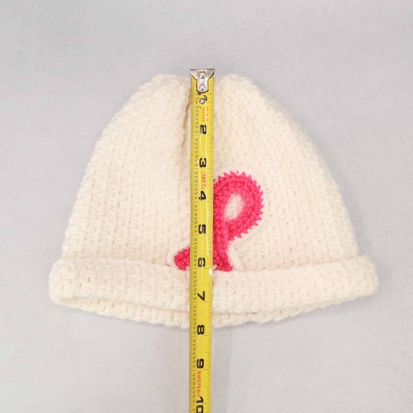 Pink Ribbon Cable Knit Y2K Vintage Breast Cancer Beanie Cap Hat OS