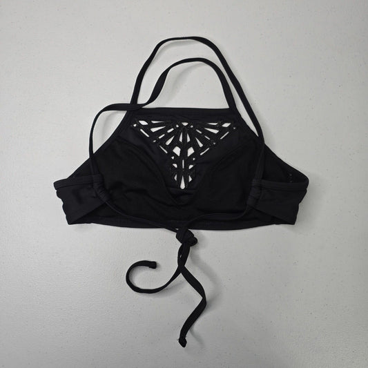 Xhilaration Black High Neck Macrame Bralette Back Strap Bikini Top Size XS
