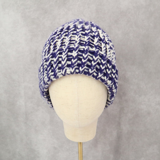 Purple Multi Color Crochet Cable Knit Skater Cozy Cottage Beanie Cap Hat OS
