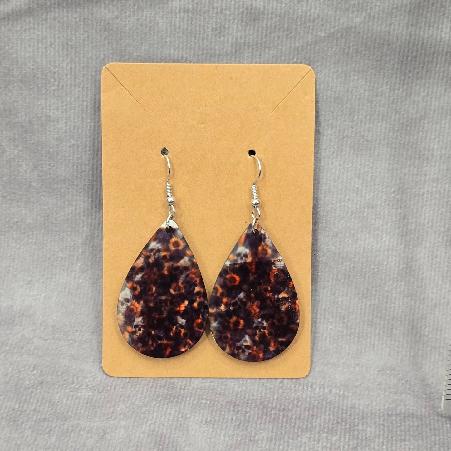 Sunflower Skull Teardrop Hook Handmade Halloween Earrings JB1E3