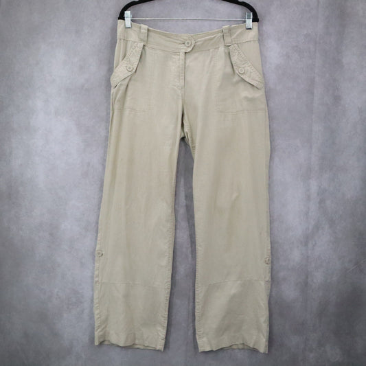H&M Khaki Utility Cargo Pants Button Pocket Straight Leg Casual Travel M Medium
