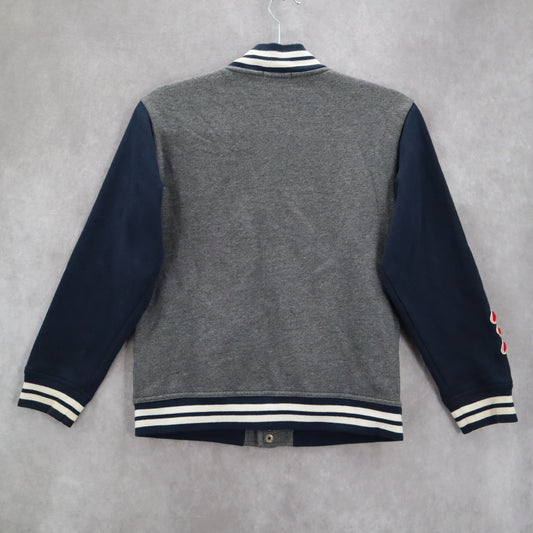 Gap Kids Gray Blue Button Bomber Varsity Pirate Patch Stripe Coat Jacket L Large
