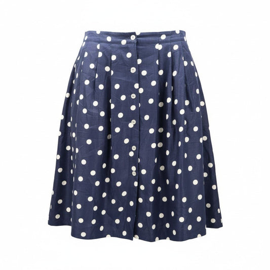 Blue Navy Polka Dots Retro Flare Pleated Party Cottage Flowy Plus Skirt 14
