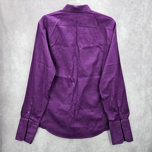 G By Guess Purple Paisley Button Down Long Sleeve Cotton Cuff Dress Shirt XL