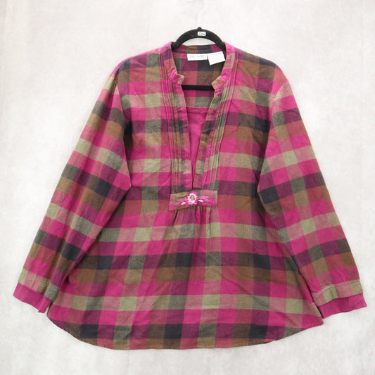 Blair Purple Flannel Plaid Floral Embroidered Western Boho Cotton Indie Large