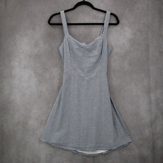 Hollister Blue Stripe Fit Flare Cutout Nautical Beach Tie Preppy Dress Small S