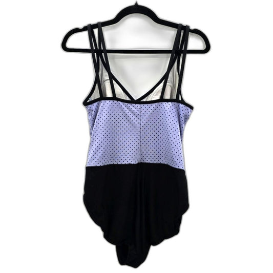 TrimShaper Purple Black Polka Dot One Piece Swimsuit Tummy Control 12