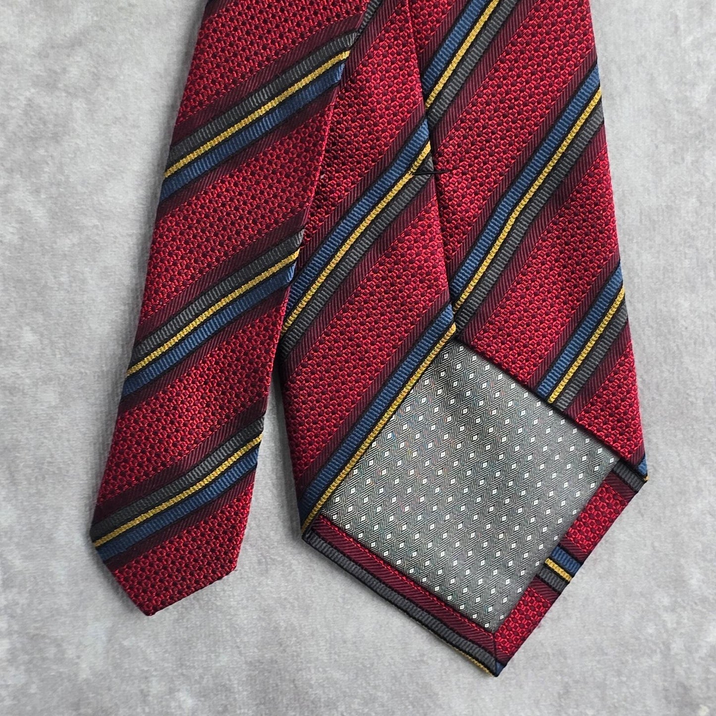 Daniel De Fasson Studio Red Blue Stripe Plaid 100% Silk Men's Neck Tie Executive