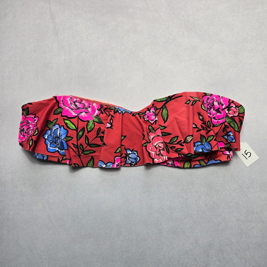 No Boundaries Pink Floral Ruffle Bandeau Swim Sports Bra Bikini Top L Large