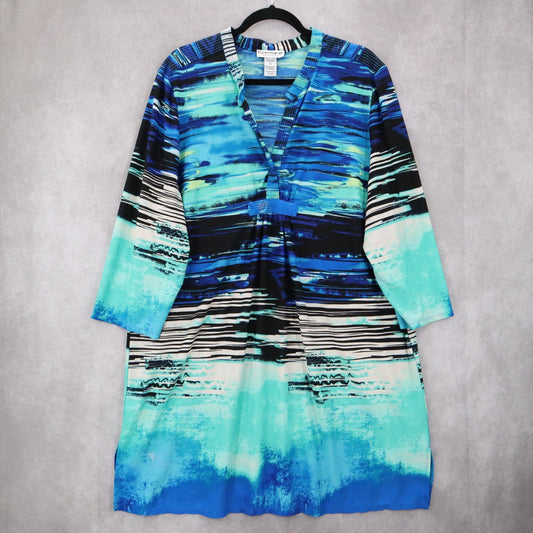 Serengeti Catalog Blue Stripe Knee Length Boho Midi Relaxed Work Dress Plus 2X