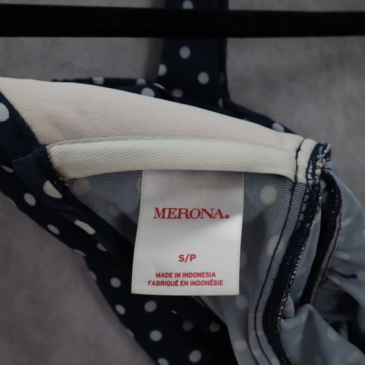 Merona Navy Blue Polka Dot Padded Halter Tie Swim Beach Tankini Top S Small