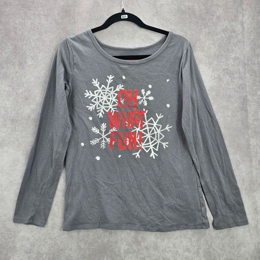Gray Snow Flake Christmas Holiday Oh What Fun Cozy Winter Print Top Medium