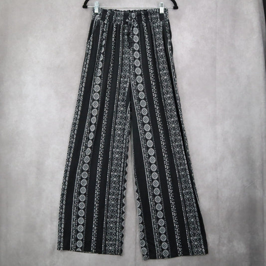 Joe Benbasset Black Geometric Wide Leg Boho Pull On Trousers Pant L Large