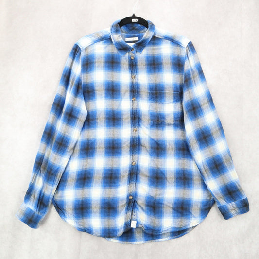 American Eagle Outfitters Blue Flannel Plaid Long Sleeve Button Boyfriend Fit L