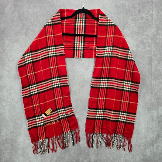 Cashmink Red Plaid Tartan Fringe Wrap Angela Pencil Patch Shawl Scarves Scarf