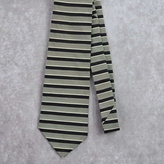 Donna Karan Black Gray Silver Stripe Executive Silk Italy Men's Neck Tie