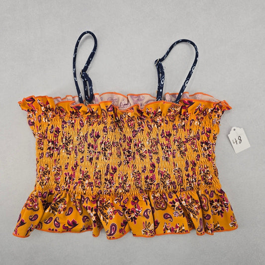 Yellow Floral Crop Smock Boho Tube Ruffle Y2K Bikini Bralette Swim Top M Medium