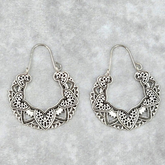 Silver Floral Star Drop Hook Dangle Floral Boho Earring Fashion Jewelry JB2-57