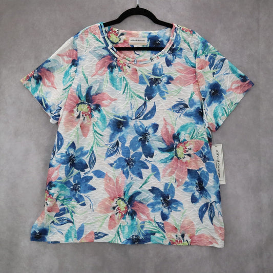 Alfred Dunner Crinkle Floral Print Pastel Watercolor Blouse Cottagecore Plus 1X