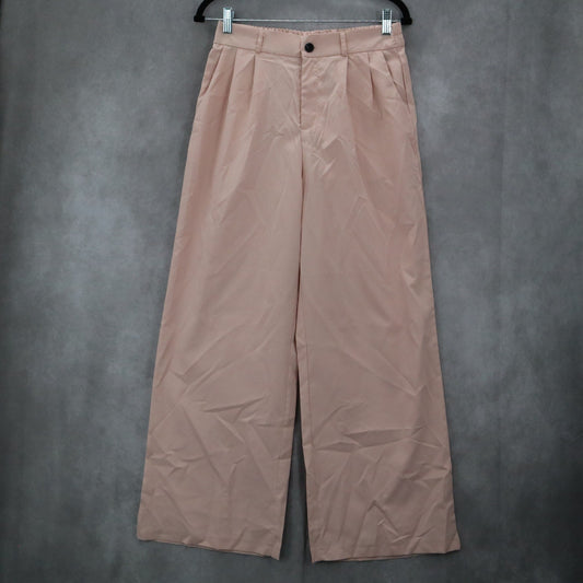 Pink Pleated Wide Leg Boho Preppy Straight Business Casual Trousers Pant L Large