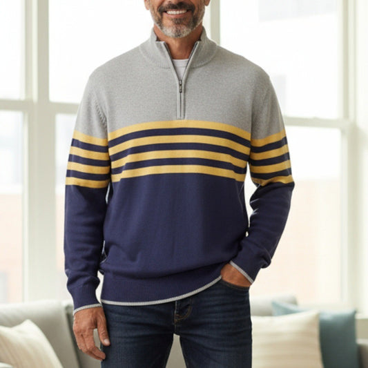 Izod Blue Pull Over Half Zip Long Sleeve Stripe Mock Neck Sweater XL Extra Large