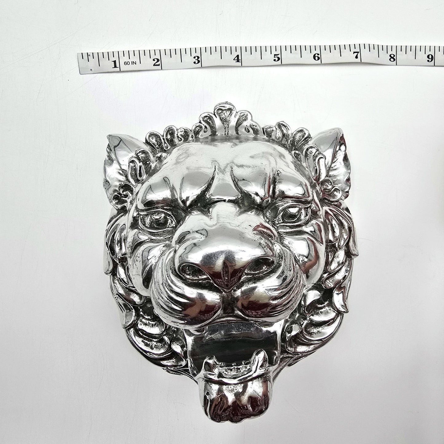 Silver Metallic Lion Head Wall Art Aluminum Mount Plaque Hanging Home Decor