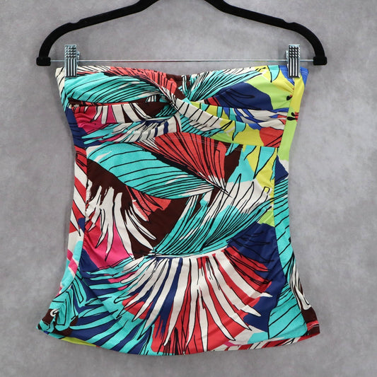 Anne Cole Blue Floral Tropical Leaf Strapless Tube Bikini Swim Tankini Top Small