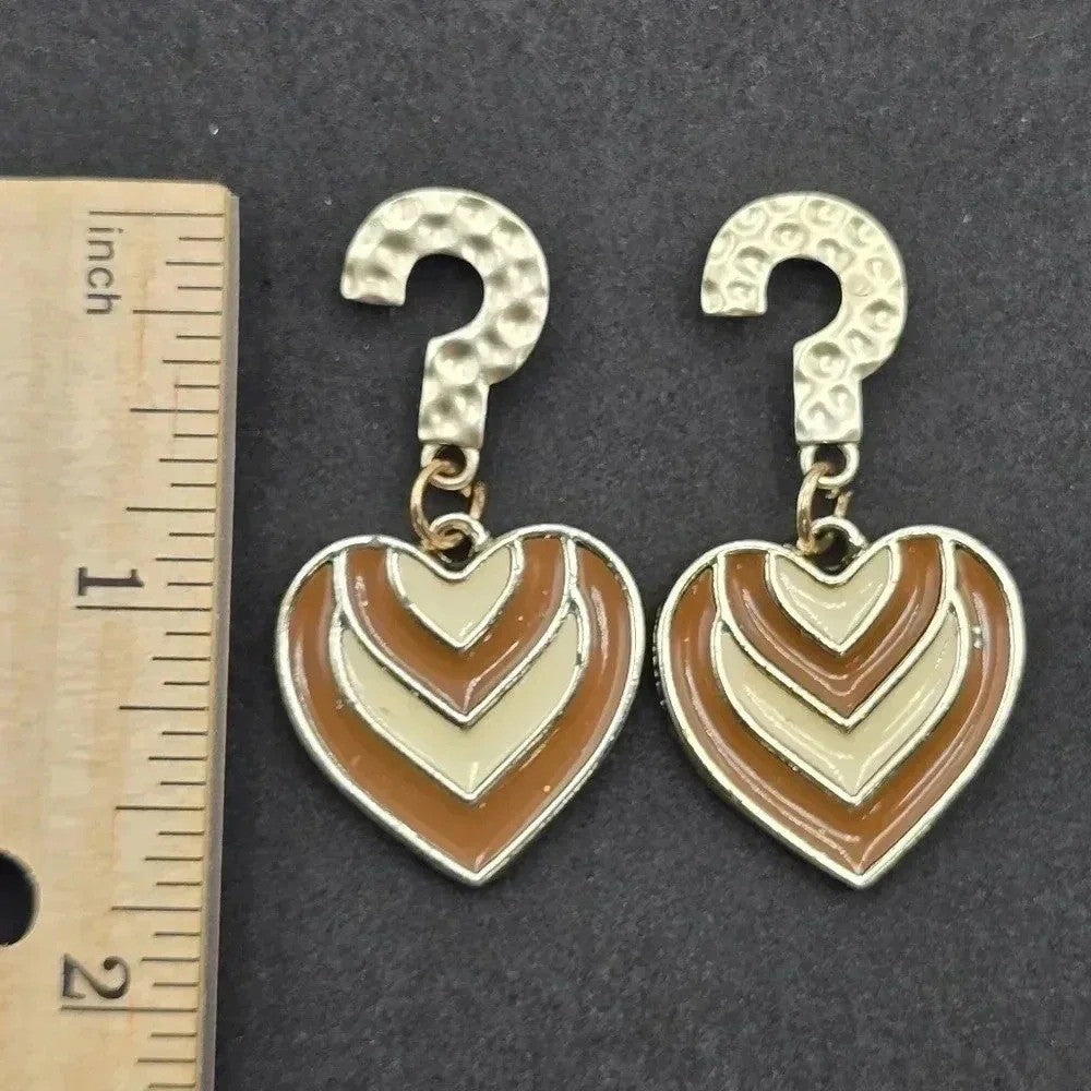 Heart Dangle Gold Brown Boho Retro Hammered Earrings Fashion Jewelry E27