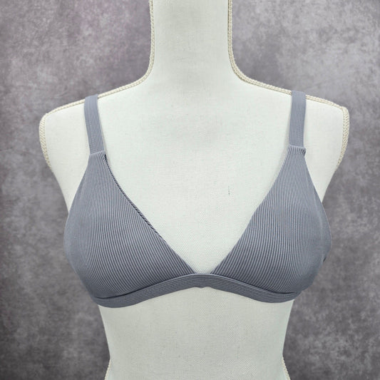 Gray Ribbed Triangle Bikini Top Adjustable Hook Swimwear M Medium Y2K