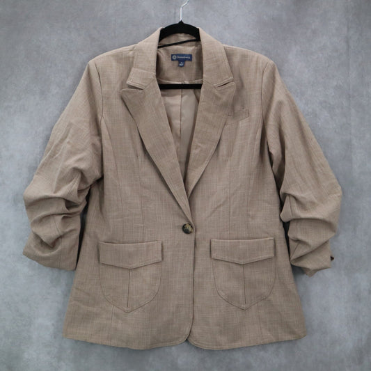 Democracy Tan Ruched Sleeve Business Casual Peak Suit Jacket Coat Blazer Medium