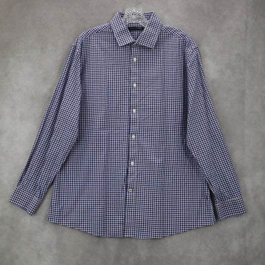 Tommy Hilfiger Blue Plaid Button Down Cotton Dress Slim Fit Shirt Mens Large