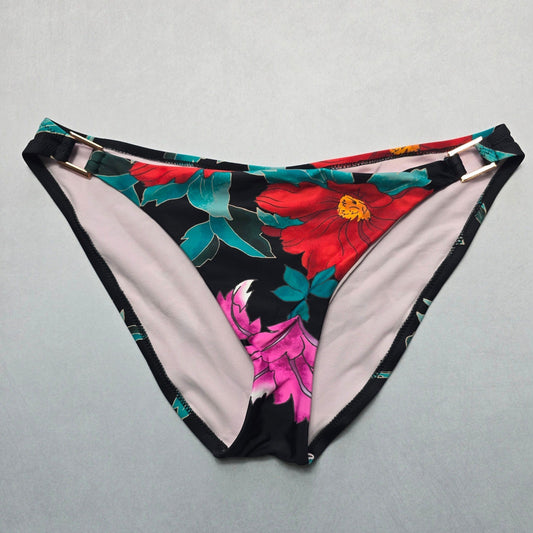 Nanette Lepore Black Floral Swim Beach Cheeky Flirty Boho Bikini Bottom L Large