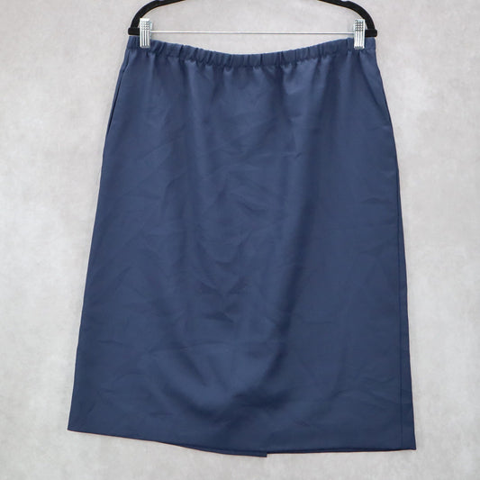 Navy Blue Pencil Secretary Business Casual Pull On Elastic Knee Length Skirt 14