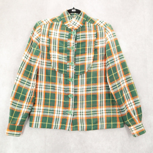 Green Flannel Plaid Long Sleeve Shacket Jacket Western VTG Coat Button Up Small