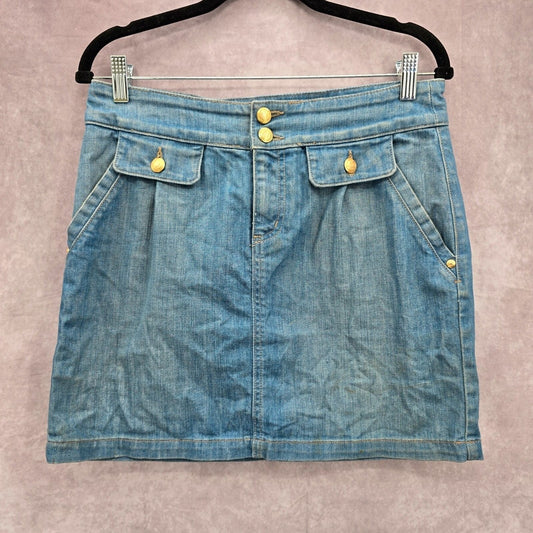 Juicy Couture Ex Cardiff High Waist Y2K VTG Denim Skirt Crest Button 28 Medium