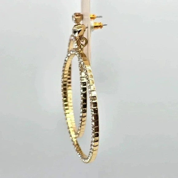 Gold Rhinestone Circle Dangle Long Stud Earrings Large Boho Fashion Jewelry E16