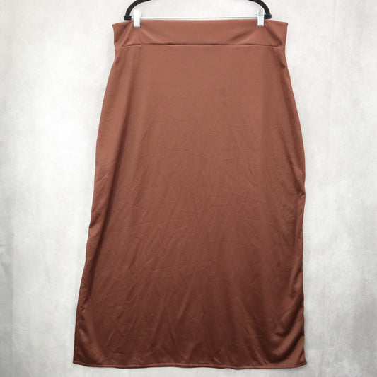 Brown Pull On Maxi Long Casual Stretch Minimalist Classic Skirt Plus XXL 20W 22W
