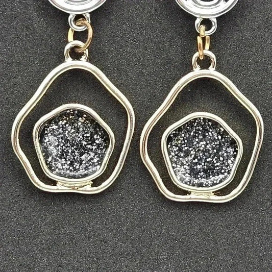 Silver Glitter Black Dangle Hook Stud Boho retro Earrings Fashion Jewelry E23