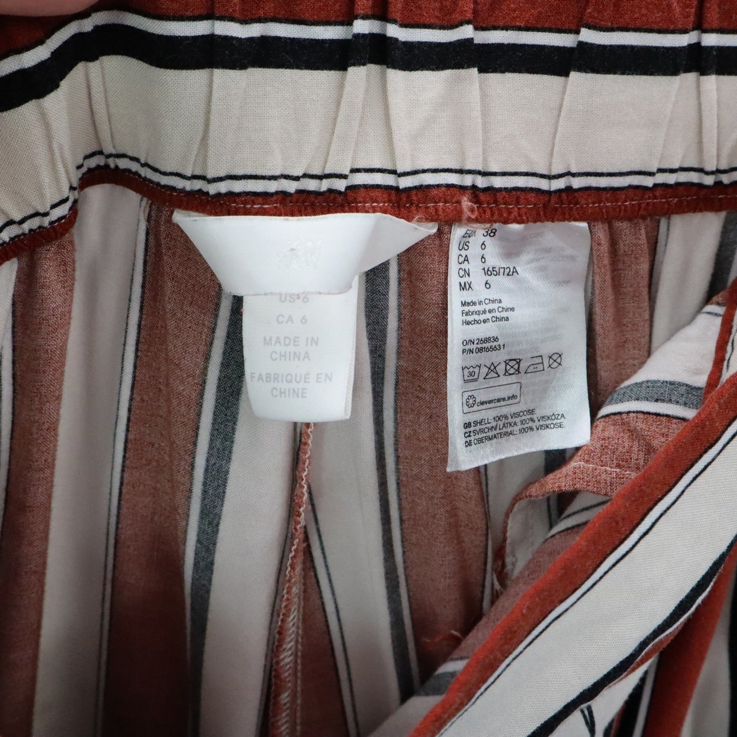 H&M Blown Striped Palazzo Wide Leg Boho Harem Trouser Pull On Pants Small 6